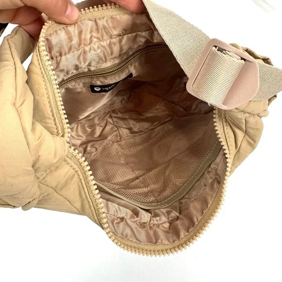 WESTBRONCO Small NWT Tan Puffer Crescent Moonie Shoulder Bag Adjustable Strap - Picture 6 of 10